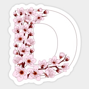 Colorful capital letter D patterned with sakura twig Sticker